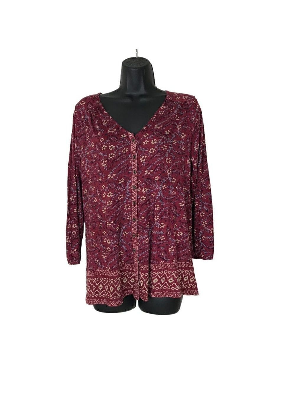 LUCKY Brand V-neck Front & Back Button Down Boho Style Fall Colours Size M